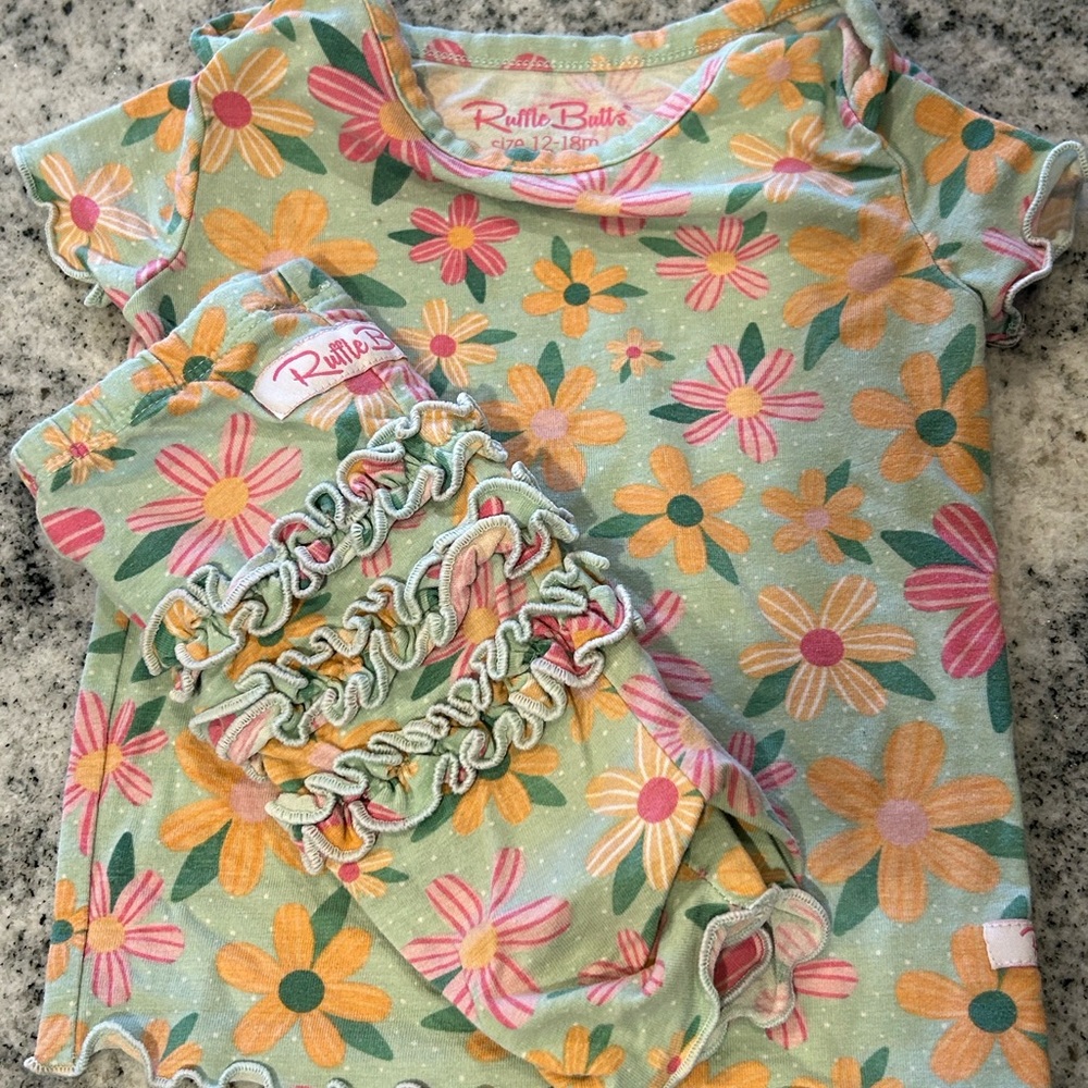 Floral ruffle butts ruffled pj set. 12-18 months